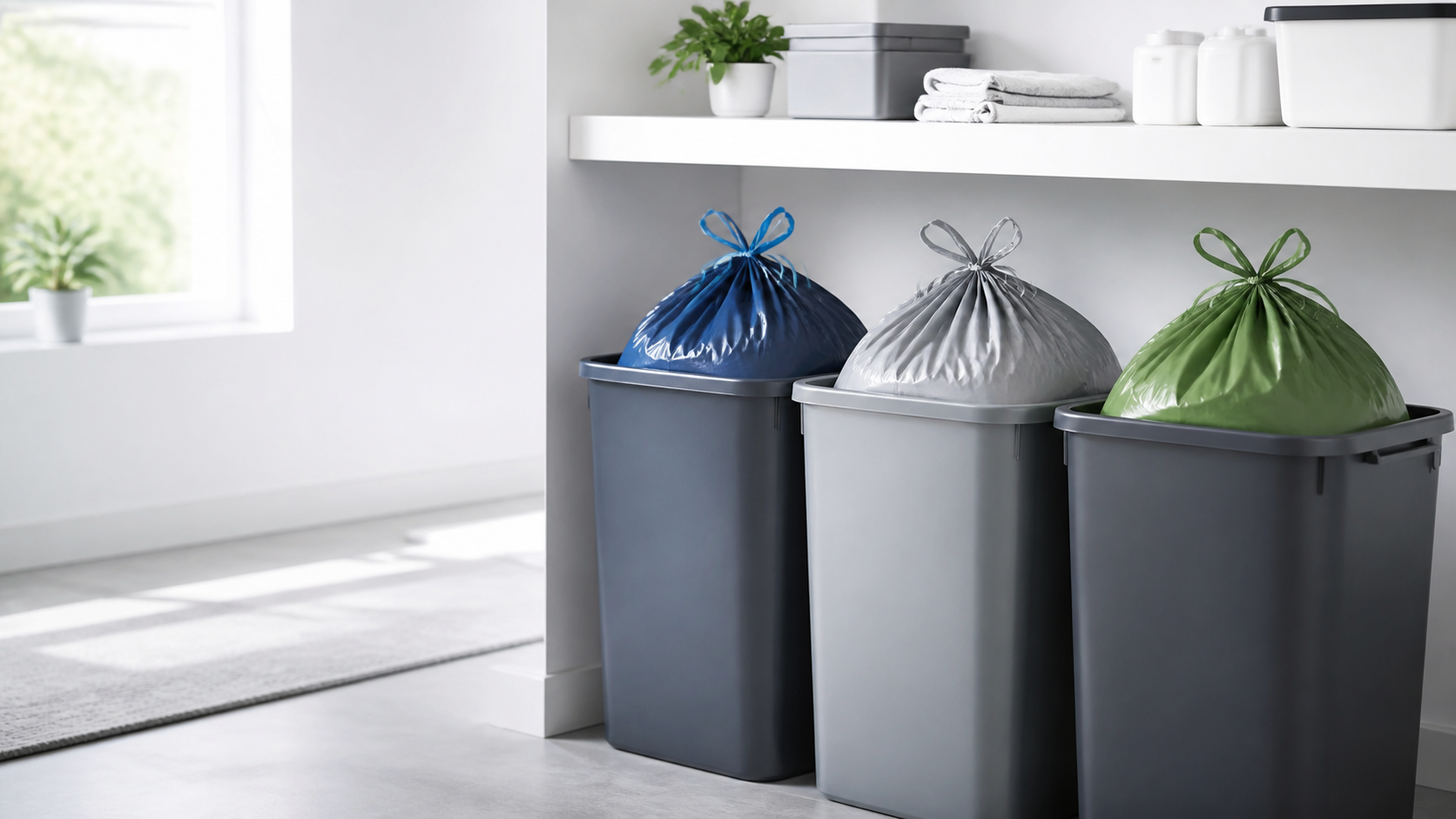 Saplex trash bags in a clean modern home environment