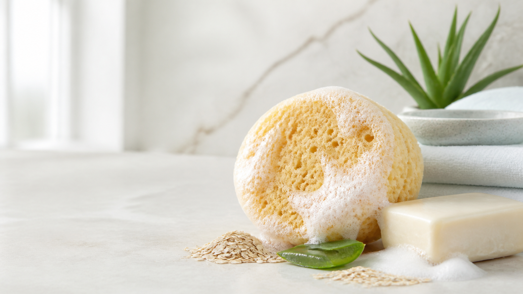 Esponjabon soap-infused sponge body-care lifestyle scene