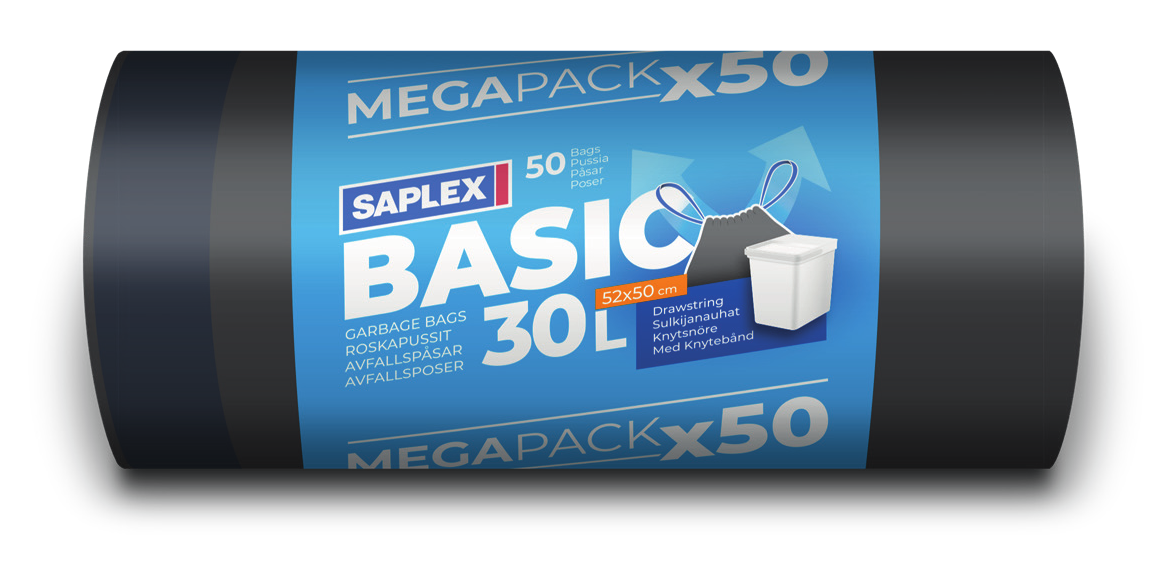 Saplex Basic 30 liter black bags